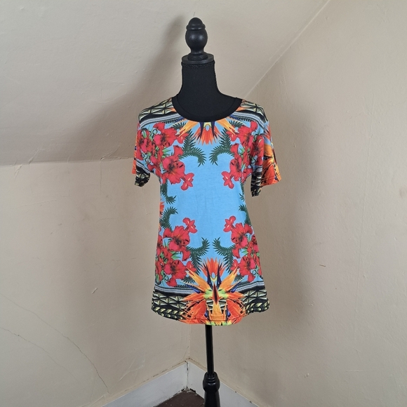 GLAENOHY Paris T Shirt Top Floral Multicolor Size M - Picture 1 of 11